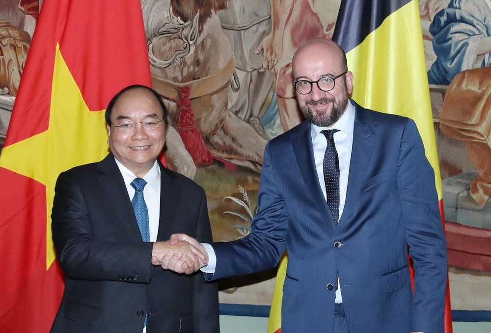 政府總理阮春福與比利時首相夏爾‧米歇爾會談。（圖源：越通社）