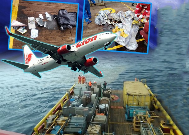 搜索人員找到獅子客機機上乘客的物品。（圖源：互聯網）