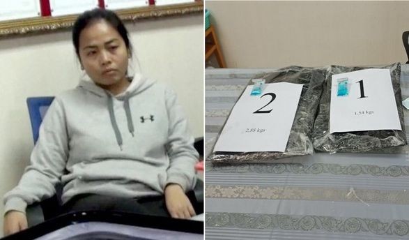 被拘留的女嫌犯與毒品物證。（圖源：功豐）