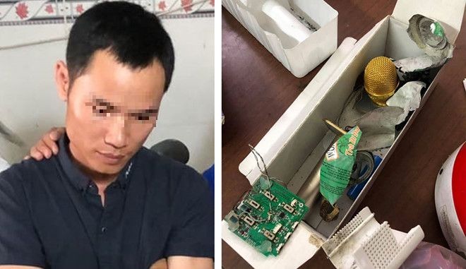 被拘押的嫌犯（左圖）與內裝燃爆物的麥克風。（圖源：CTV）