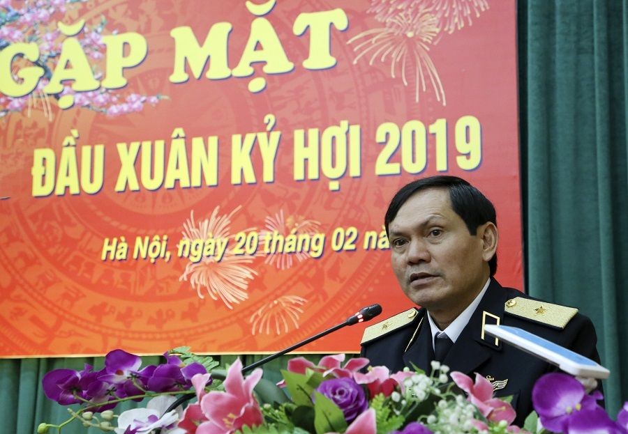 海軍軍種少將范文練在新聞發佈會上發言。（圖源：武響）