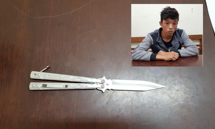 殺人嫌犯阮維同（小圖）與作案凶器。（圖源：公安機關提供）