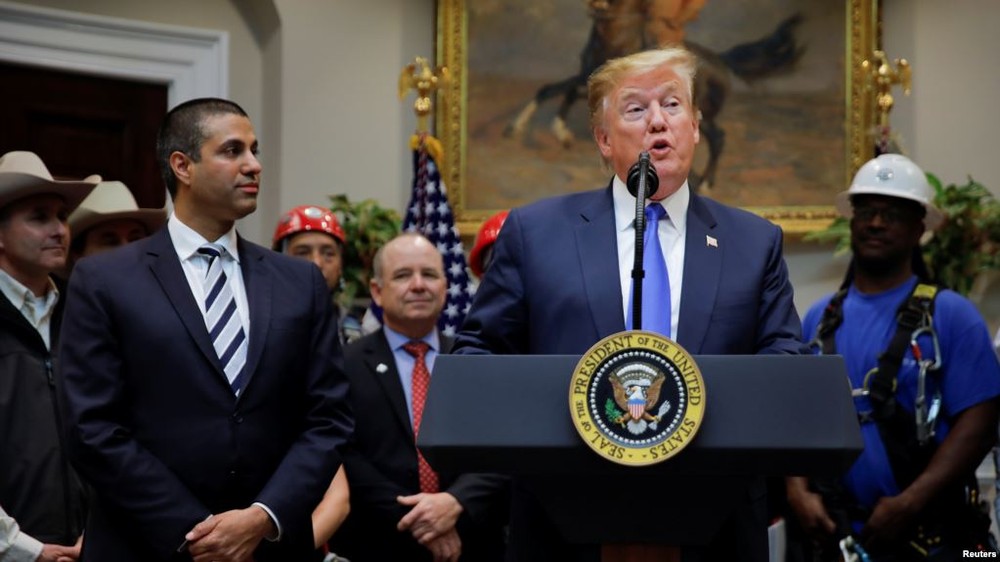 當地時間12日，美國總統特朗普在白宮羅斯福廳發表關於美國5G部署的講話。（圖源：互聯網）