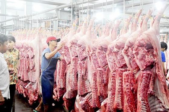 平田集散市場售賣豬肉一瞥。