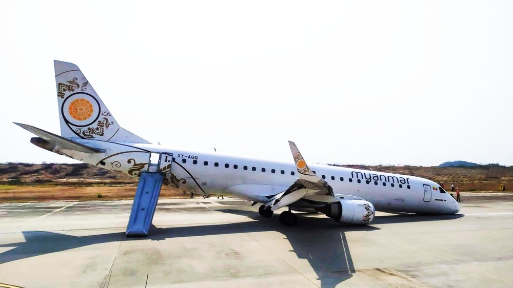 因前輪起落架意外故障，機師被迫僅靠後輪和機鼻滑行讓飛機著陸，所幸最後化險為夷，無人受傷。（圖源：互聯網）