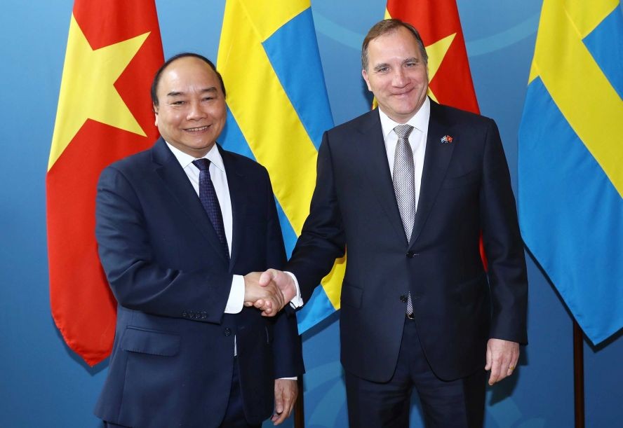 阮春福總理會見瑞典首相斯特凡‧勒文。(圖源:越通社)