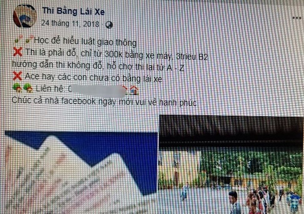 圖為臉書上某用戶發佈有關確保考取駕照的貼文。（圖源：臉書截圖）