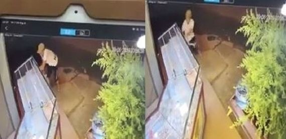 劫匪被監控錄像拍下作案全過程。（圖源：視頻截圖）