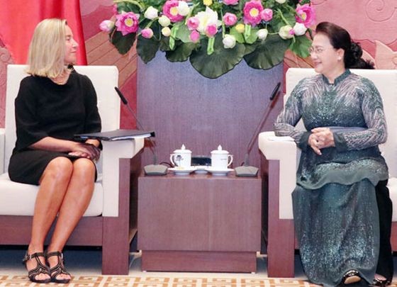 國會主席阮氏金銀接見歐盟委員會副主席。（圖源：林賢）