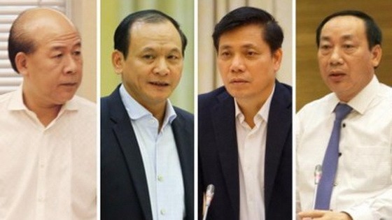 交通運輸部4名原副部長（左起）：阮文功、阮日、阮玉東、及阮鴻長。（圖源：B.T.V）