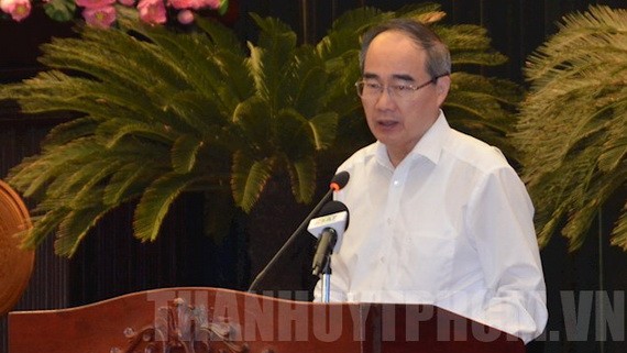 市委書記阮善仁在會上發表講話。（圖源：市黨部新聞網）