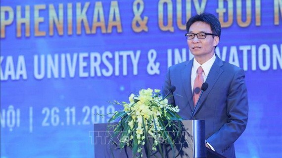 政府副總理武德膽在Phenikaa大學落成及Phenikaa 創意革新基金公佈儀式上致詞。（圖源：越通社）
