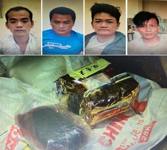 被抓獲的4名販毒團夥及毒品物證。（圖源：警方提供）