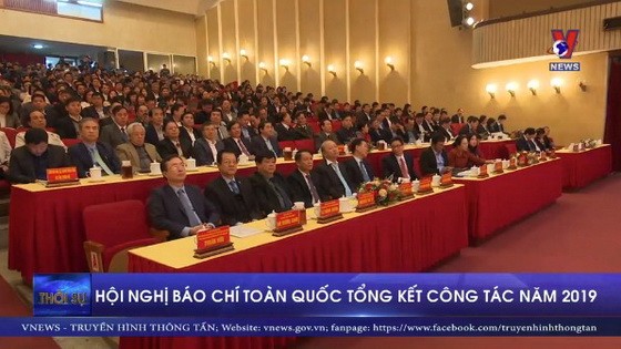 圖為 2019年工作總結及2020年任務開展全國新聞媒體會議現場。（圖源：VNews視頻截圖）