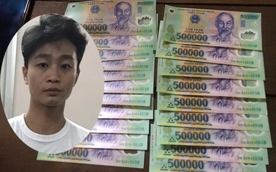 涉案嫌犯張智強（小圖）與假鈔物證。（圖源：警方提供）