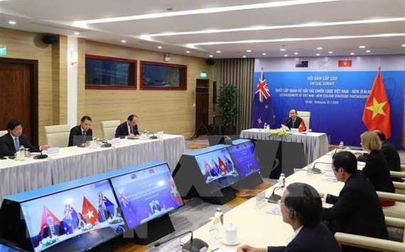 越南-紐西蘭視像會議現場。(圖源:越通社)