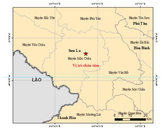 圖中星號表示震中位置。（圖源：地球物理院）