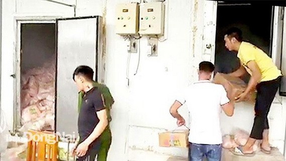職能力量對慶輝食品有限責任公司的食品冷藏庫進行檢查。(圖源:同奈報)