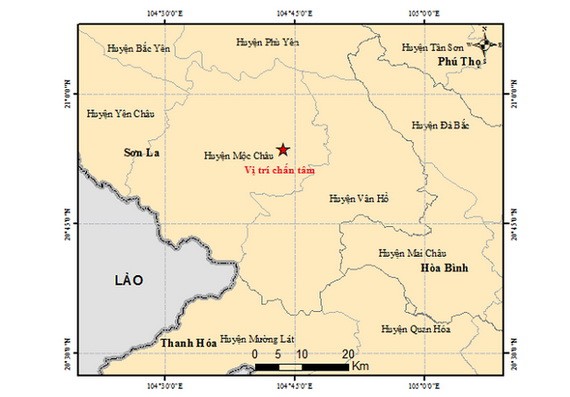 圖中星號表示震中位置。（圖源：地球物理院）