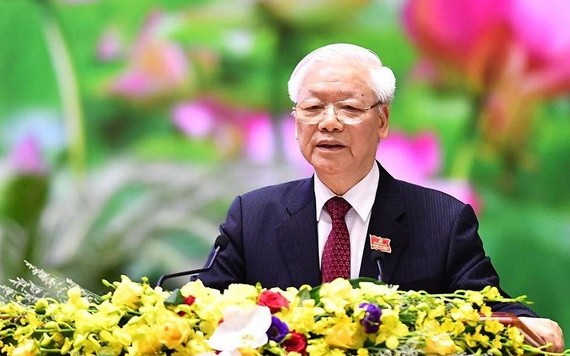 總書記、國家主席阮富仲在會議上致詞。（圖源：曰鐘）