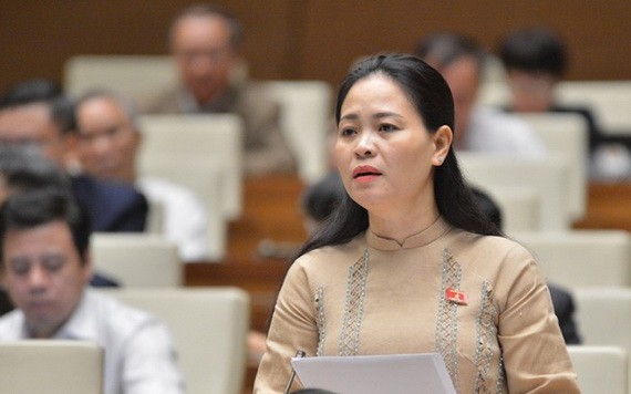 太平省國會代表阮氏秋蓉在討論會上發言。（圖源：國陳）