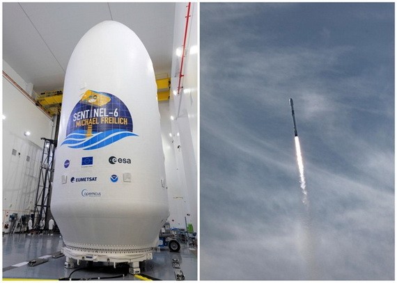 “哨兵六號”於當地時間上午9時17分，在加州范登堡空軍基地由SpaceX的“獵鷹九號”火箭搭載升空。（圖源：互聯網）