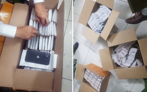 被扣留的走私 iPhone 手機。（圖源：Đ.X）