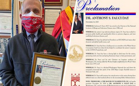 福奇80歲生日前夕收到一份華盛頓市長送上的特別禮物。（圖源：互聯網）