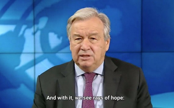 聯合國秘書長古特雷斯發表新年寄語。 （圖源：UN視頻截圖）