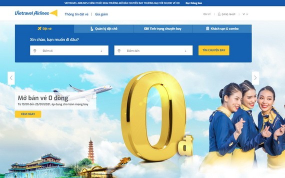 Vietravel Airlines 機票今起開售。(圖源:網站截圖)