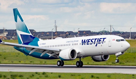 加拿大西捷航空公司的一架波音737 MAX客機。（圖源：Shutterstock）