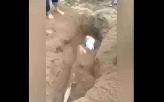 一名男生被活埋的畫面。（圖源：視頻截圖）