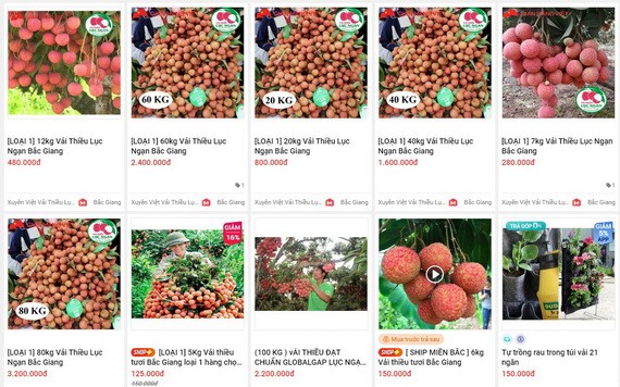 在Sendo電子商務平台上所推銷的陸岸荔枝。（圖源：網站截圖）