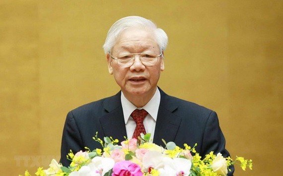 阮富仲總書記在會上發表指導性講話。(圖源:越通社)