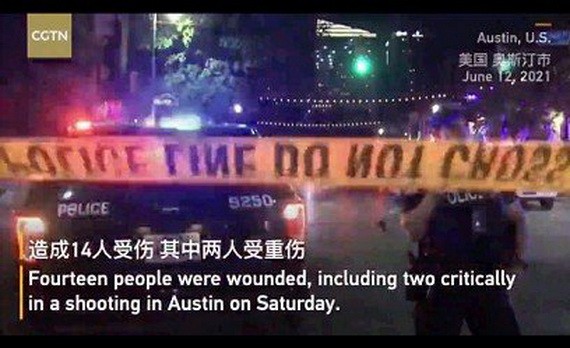 美國當地時間6月12日凌晨1時30分許，德克薩斯州奧斯丁市中心發生槍擊事件，造成14人受傷。（圖源:視頻截圖）