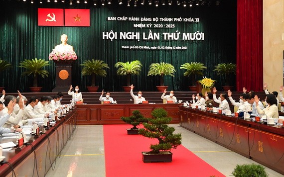 2020-2025 年任期第十一屆市黨部執委會第 10 次會議全景。(圖源:越勇)