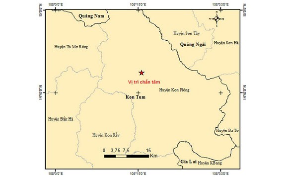 圖中星號表示震中位置。（圖：地球物理院）