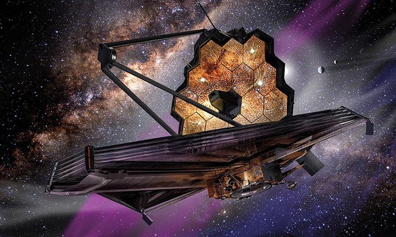 詹姆斯‧韋布空間望遠鏡在太空中的模擬。(圖:NASA)