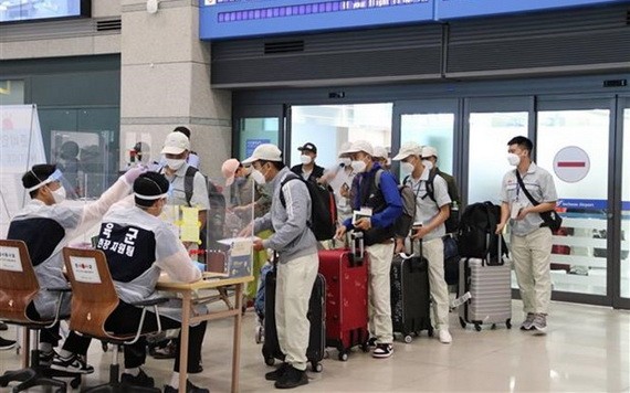 越南勞工辦理入境手續。