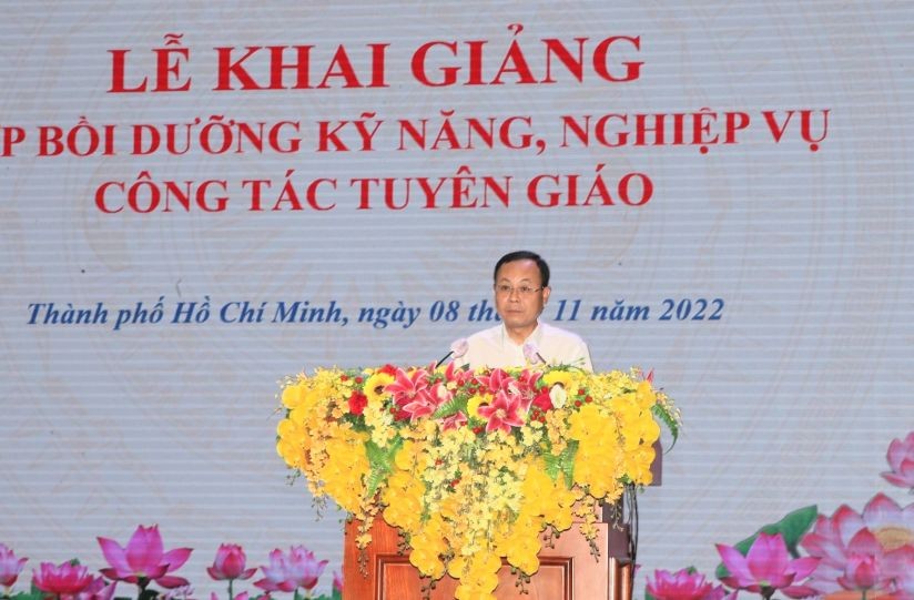 市委副書記阮文孝在典禮上致詞。（圖：秋紅）