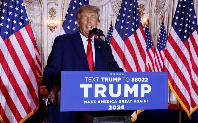 美國前總統特朗普宣佈將參加2024年美國總統大選。（圖：路透社）