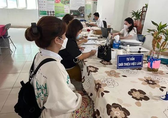 勞動者到就業服務中心諮詢工作機會。（阮陽攝）