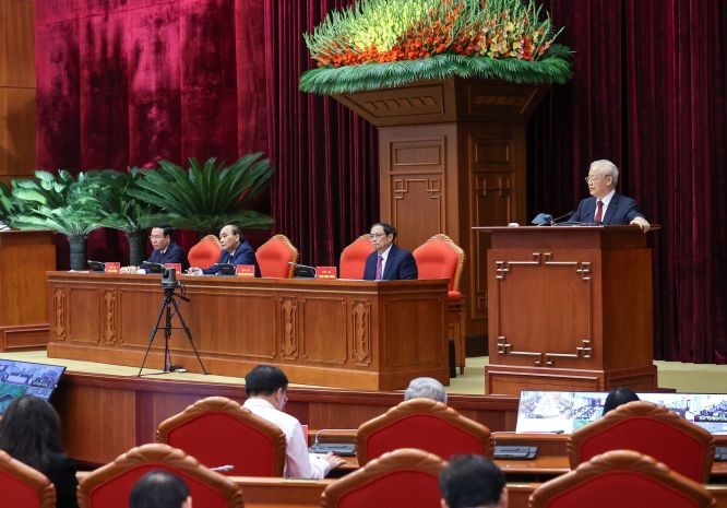 阮富仲總書記會上致辭。（圖：曰鐘）