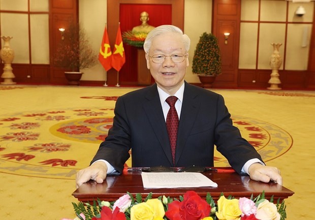 党中央总书记阮富仲发表新春贺词。(图:越通社)