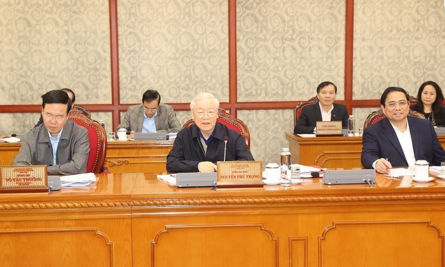 阮富仲总书记作会议结论。（图：越通社）