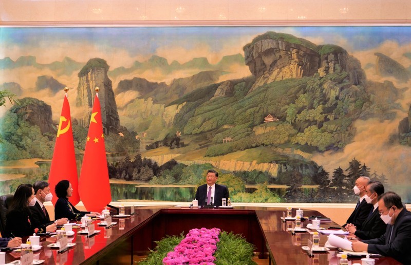 越南共产党代表团礼节性拜会中共中央总书记、中国国家主席习近平。(图:杜有兴)
