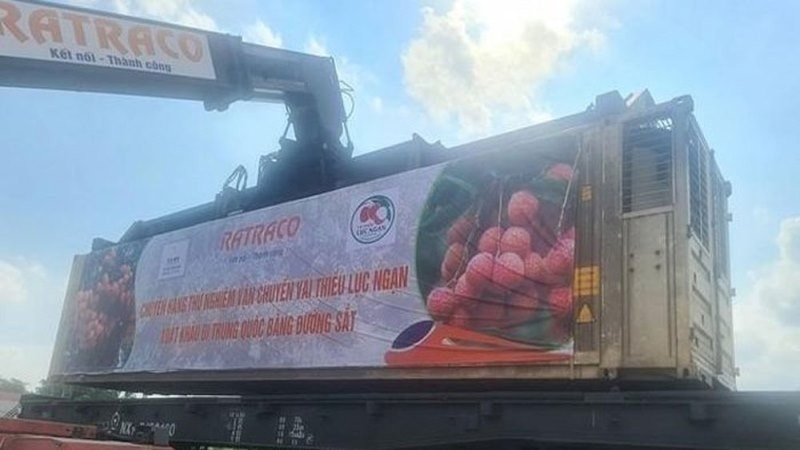 首批陆岸荔枝从国际联运浃火车站启程输往中国。(图:PV)