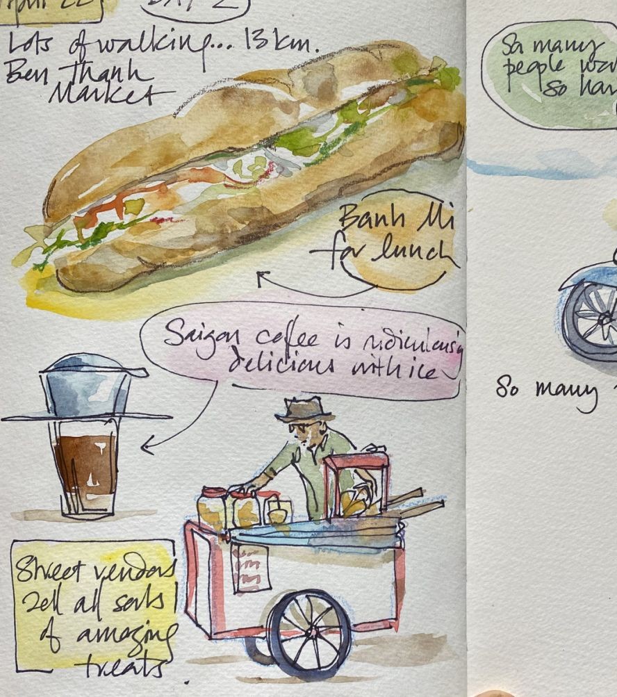 丽兹女士画笔下的越南咖啡和面包。