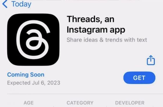 Meta公司的新社交软件Threads。(图:互联网)