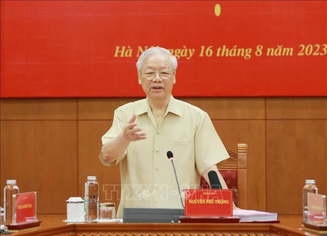 阮富仲总书记在会上发表指导。(图:越通社)